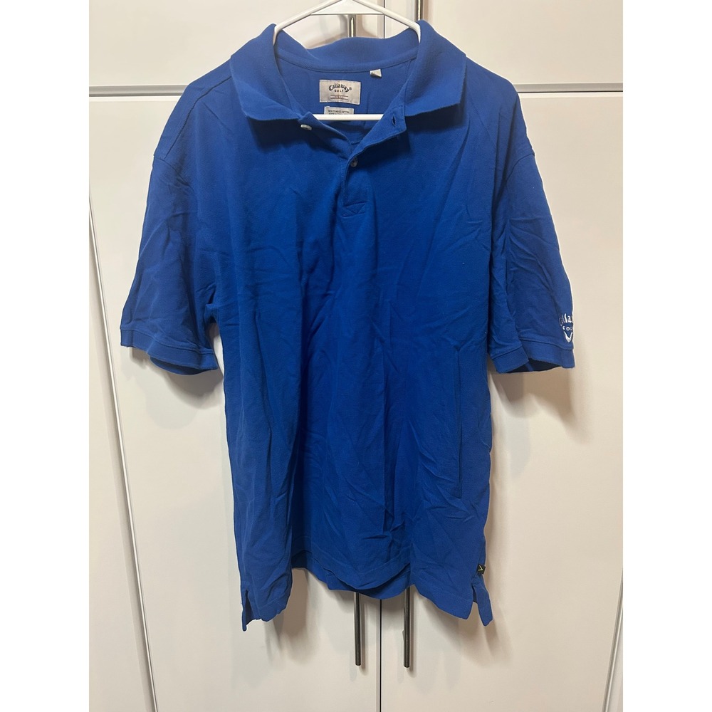 Callaway Golf Sport Mens Blue Short Sleeve Combed Cotton Polo Shirt Size Large